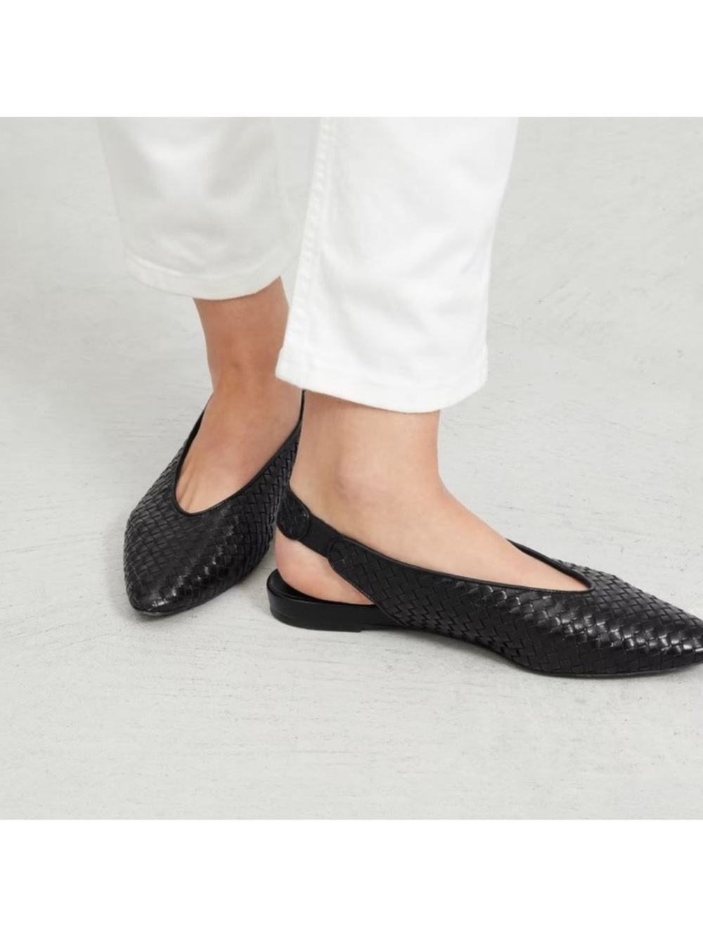 Everlane Woven Slingback Leather Flats - Black